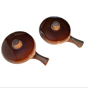 NWT VTG Stoneware D.H. Lisser Co. Glazed 2-Tone Lidded Casserole Soup Bowls 2